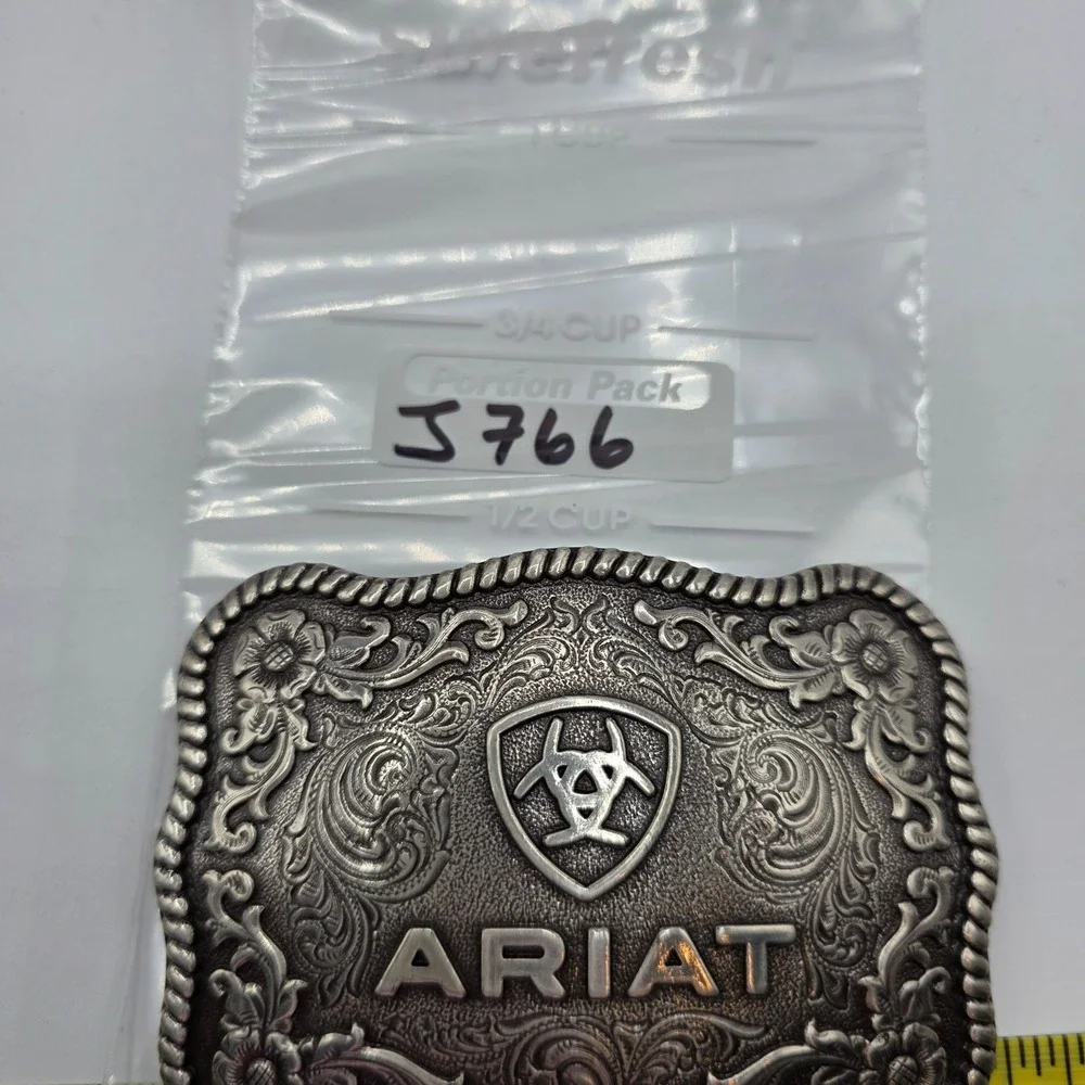 ARIAT Western Filigree Belt Buckle Silver Tone Rodeo Style Men's Cowboy Engraved